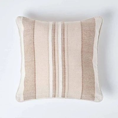 Image of HOMESCAPES Morocco Striped Cushion Cover 18 x Inches Beige Natural Cream 100% Cotton Coordinating with Throws and Curtains Easy care Washable at home