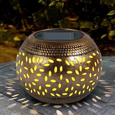 Image of Solar Lantern Light Outdoor Garden Vintage Flickering Flame Lights Metal Lamp Powered Table Waterproof Ornaments for Patio Yard Fence(Bronze)