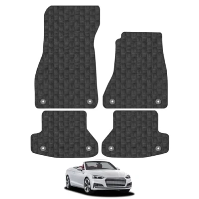 Image of 5mm Rubber Car Mats Compatible With Audi A5 Cabriolet (2016+) Tailored Fit Floor Set Accessory Custom Anti Slip Backing Heavy Duty Waterproof Easy Clean Durable All Weather Full Coverage