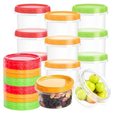 Image of HEKOBAG 15PCS Small Food Containers with Lids, 8oz /250ml Reusable Plastic Deli Bowls Stackable Storage Jars Snack Pots Dishwasher &amp; Microwave Freezer Safe for Lunch, Snack, Puree