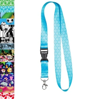Image of Rolseley Lanyard neck strap FLORAL BLUE for id badge holder with metal clip
