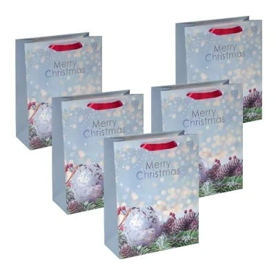 Image of SIGEL GT114 Gift Bag Large Blue, Green, Blue incl. Base Insert for More Stability and Colour Coordinated Silk Ribbon Handles Paper 26 x 33 cm, 5 pcs.