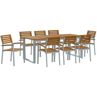 Image of vidaXL 9 Piece Garden Dining Set Solid Wood Acacia and Metal