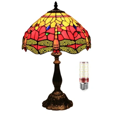 Image of Uziqueif Tiffany Lamps 12 inch Stained Glass Lamp, Vintage Style Dragonfly Table for Living Room Bedroom Library,Dragonfly