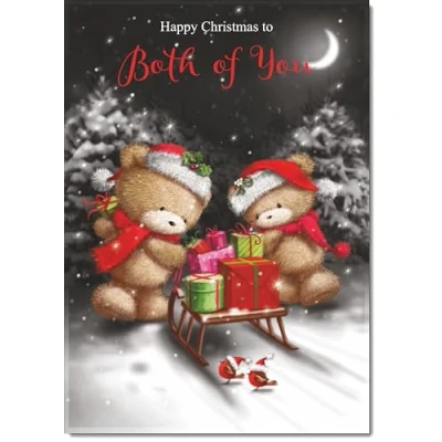 Image of doodlecards To Both of You Christmas Card Cute Bears at Night Medium Size for with Plain Envelope