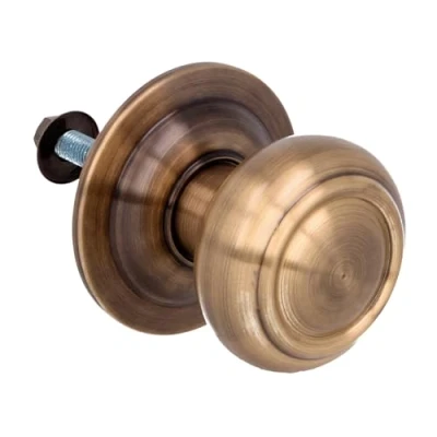Image of Amig Round Door Knob for Exterior Doors Mod. 53 Handle Front Diameter 70 mm Brass Leather Includes Mounting Screw and Nut
