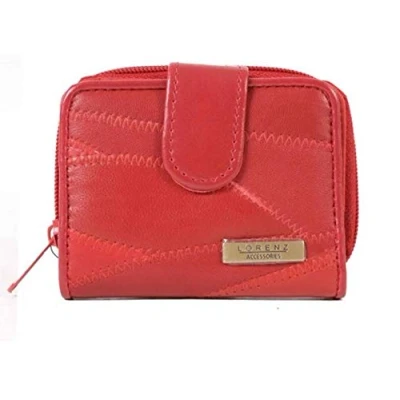 Image of Lorenz Ladies Red Patchwork Leather Zip Round Purse