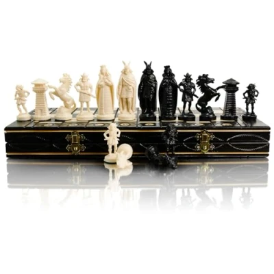 Image of Master of Chess Wooden Set with Pieces 42 cm / 16 in Foldable and Large Board Game for Adults Kids Ornaments Chrome Plated Weighted Plastic