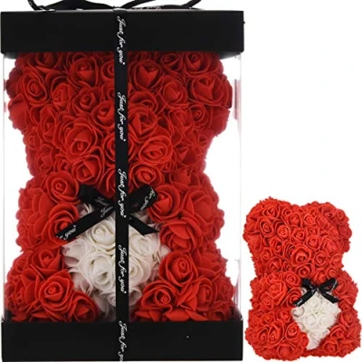 Image of Rose Bear Mothers Day Mum Gifts For Women Girlfriend Birthday Her Teddy Fake Roses Artificial Flower Anniversary Delivery (Red)