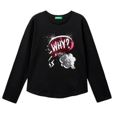 Image of United Colors of Benetton Girl&#039;s 3i9wc10jr M/L T Shirt, Black, 120 cm