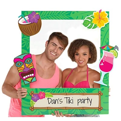 Image of Amscan 10119899 Hawaiian Custom Photo Booth Frame 15 Pcs, Plastic, Multicoloured