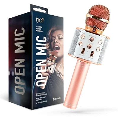 Image of IJOY OPEN MIC BLUETOOTH KARAOKE MICROPHONE ROSE GOLD/WHITE