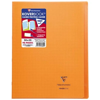 Image of Clairefontaine Ref 981609C Koverbook Stapled PP Notebook (96 Pages) 24 x 32cm Size, Squared Ruling, 90gsm Brushed Vellum Paper, Polypro Cover Orange