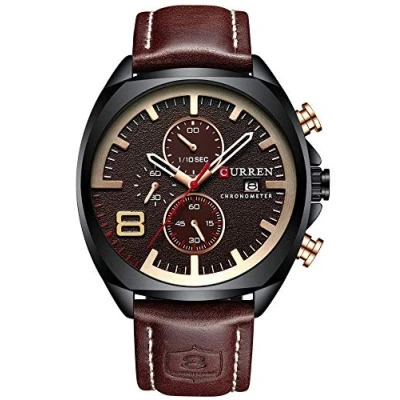 Image of Mens Leather Strap Watches Classic Casual Dress Stainless Steel Waterproof Chronograph Date Analog Quartz Watch (Black/Gold), Black/gold,