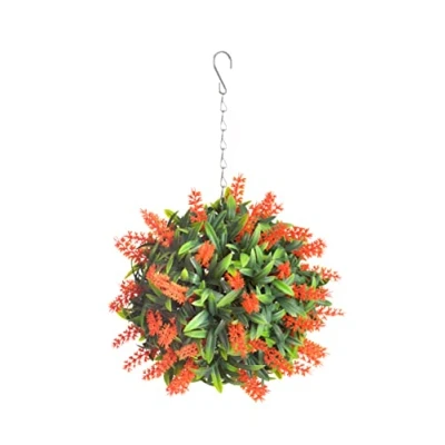 Image of Best Artificial Orange Lavender Flower Ball Lush Long Leaf Topiary Grass **UV Fade Protected** (24cm)