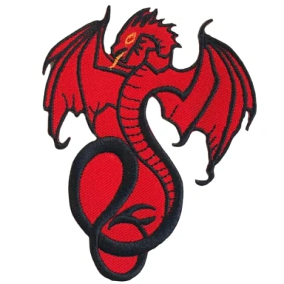 Image of Fire Breathing Flying Red Dragon Iron Sew on Embroidered Patch