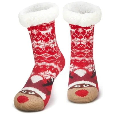 Image of Tolumo Slipper Socks for Women Men Heat Holding Fluffy Sock Knitted Wool Sherpa Fuzzy Bed Slippers One Size Non Slip B217 Hat Elk