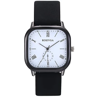 Image of JewelryWe Men Women Simple Square Dial Watch Leather Strap Classic Roman Numeral Dress Quartz Watches