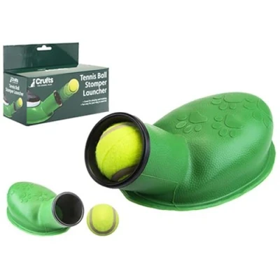 Image of PMS 879105 Crufts Green Rubber Tennis Ball Stomper Launcher 1 Piece Ideal Fun &amp; Exciting Outdoor Play Activity, Multicolor
