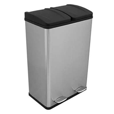 Image of Monster Shop 60L Pedal Bin Dual Compartment 2 x 30L Large Recycling Rubbish Heavy Duty Metal Trash Can Garbage Recycle Eco Dustbin Stainless Steel Kitchen Waste