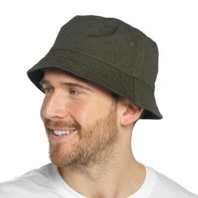 Image of KAV Mens Reversible Bucket Hat Stylish and Functional Cotton Sun Outdoor Summer Hat, Beach Double Sided Fisherman for Hiking, Traveling, Fishing (Khaki L/XL)