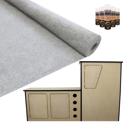 Image of T Mech 11m2 Van Lining Carpet Super Stretch Kit Silver Grey With Camper Motor Home Kitchen Unit FREE 5 Heavy Duty Adhesive Glue Spray Cans
