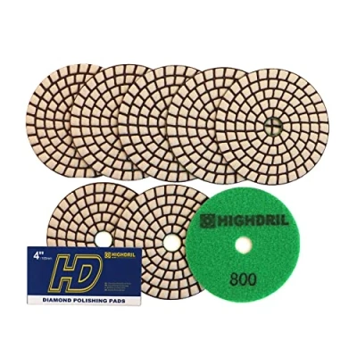 Image of HIGHDRIL Dry Diamond Polishing Pad 8PCS #800 Sanding Pads 100MM for Granite Stone Marble Floor Grinder Polish Kit Drill, Grinder, Polisher