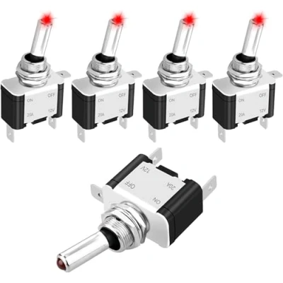 Image of 12V LED Toggle Switch, Waterproof SPST 20A ON/OFF Lighted Rocker Switch for Car Marine RV Vehicles Truck Boat Dash Auto (5PCS)