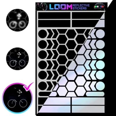 Image of LOOM Reflective Stickers Kit (67pcs blackv2) Self Adhesive Bike Decals for Nighttime Safety Sticker Helmet, Motorcycle, Bicycle, Car &amp; Stroller Waterproof Visibility