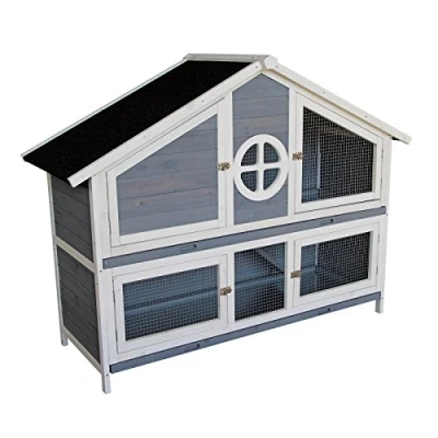 Image of Wooden Rabbit Hutch House Bunny Cage Outdoor Enclosure Animal Hideaway 133 x 55 108 cm