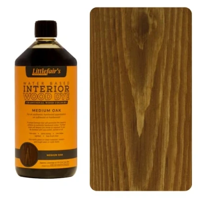 Image of Littlefair&#039;s Wood Stain Water Based 1 LTR Indoor Furniture Light &amp; Dark Finishes Special Non Toxic Eco Friendly Formula for Crafts Color: Medium Oak