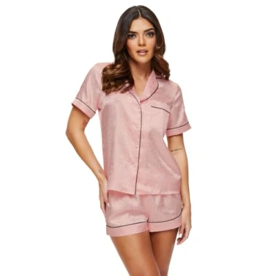 Image of Ann Summers Signature Satin Revere PJ Set, Shorts Womens PJs, Nightwear Short Satin, Comfortable Nightwear, Two Piece Set Pink