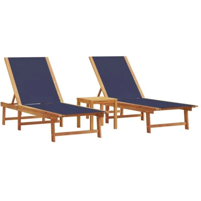 Image of vidaXL Sun Loungers 2 pcs with Table Blue Solid Wood Acacia and Textilene