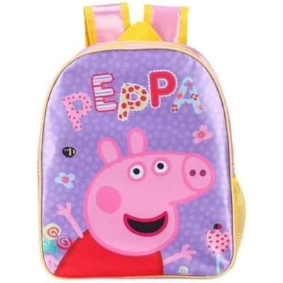 Image of TDL Girls Peppa Pig Spotted Backpack Childrens Character Bag Kids School Rucksack Satin Carry Bags, Lilac/Yellow