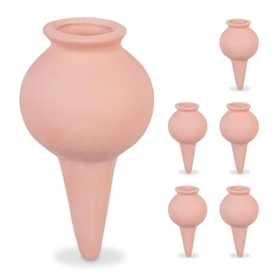 Image of Relaxdays Clay Cone Set of 6, Houseplants &amp; Flowerbeds, Automatic Watering, Ceramic, for Vacation Office, Terracotta, 12 x 6 cm