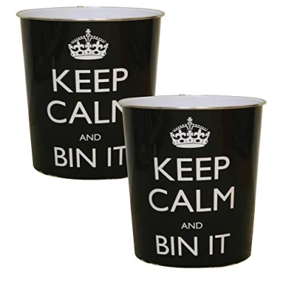 Image of JVL Pair of Black Keep calm and bin it waste paper 25 x 26.5cm