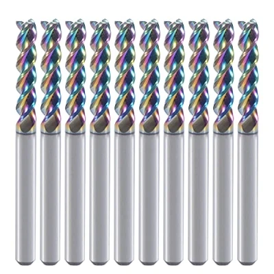 Image of 1/8&quot; Carbide Square End Mill for Aluminum Copper Applications, 3 Flute,1/8&quot; Cutting Diameter,1/8&quot; Shank,DLC Coating, CNC Router Bits, U Type Design, 10 Pack (3.175 * 3.175 15mm)