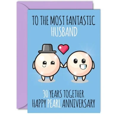 Image of Cute Pearl Anniversary Card for Husband 30 Years Together Happy 30th Wedding Cards from Wife, A5 Greeting Thirtieth Anniversaries