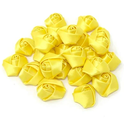 Image of Yellow 25mm Felt Backed Satin Ribbon Rose Flowers Decorative Flatback Craft (10)