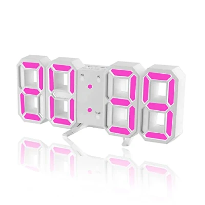 Image of DSLIHA 3D Digital Alarm Clock for Bedrooms, LED Desk USB Electrify Wall Office Home Living Room (Pink)
