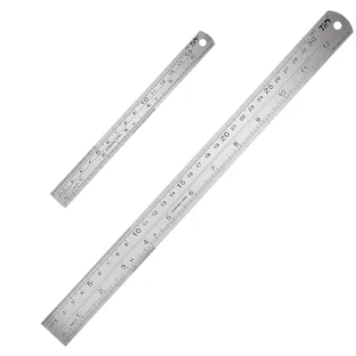 Image of 2 Pcs Steel Ruler 12 Inch (30 CM) + 6 (15 Straight Edge Metal Rulers Kit with Metric &amp; Imperial Precision Measuring Tool
