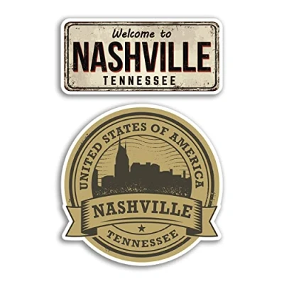 Image of 2 x 10cm Wide Nashville Vinyl Stickers America USA United States Tennessee Travel Gift #78547