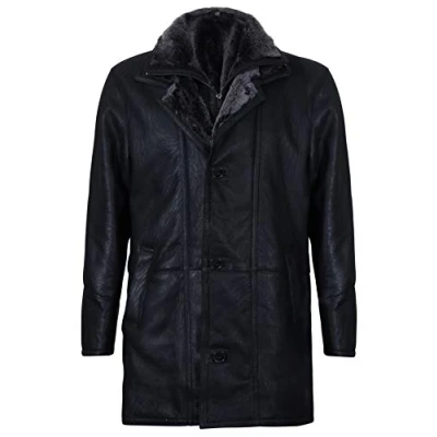 Image of Infinity Leather Mens Warm Shearling Sheepskin Coat Florence Black Size Medium