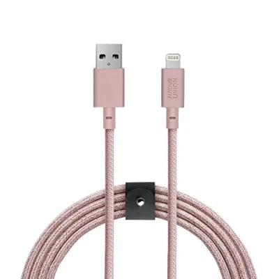 Image of Native Union BELT Cable XL 3m (10ft) Ultra Strong Reinforced [MFi Certified] Lightning to USB Charging with Leather Strap compatible iPhone/iPad (Rose)