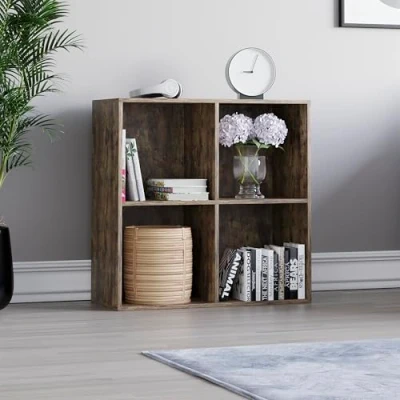 Image of Vida Designs Durham Cube Bookcase Storage Organiser Living Room Bookshelf Home Office Furniture (4 Cube, Dark Wood)