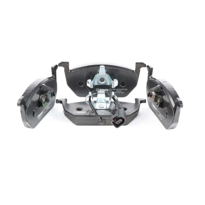 Image of 5Q0698151C, 5Q0698151T Brake pad set BOSCH 0 986 494 721 Low Metallic with integrated wear sensor anti squeak plate, piston clip