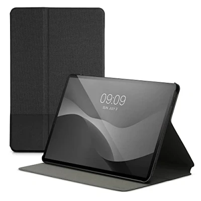 Image of kwmobile Case Compatible with Samsung Galaxy Tab S8 PU Leather and Canvas Cover Stand Feature Anthracite/Black