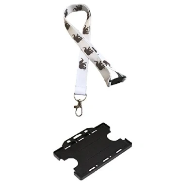 Image of Elephant Print Lanyard &amp; Safety Breakaway Double Sided Black Horrizontal Card Holder
