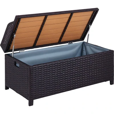 Image of Outsunny Garden Rattan Storage Box Bench Seat 2 Seater Waterproof Patio Organiser Wicker
