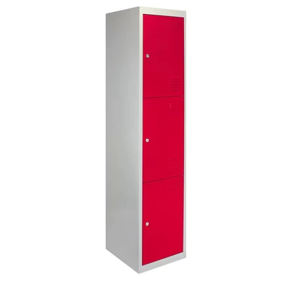 Image of MonsterShop 3 x Metal Storage Lockers Three Doors Red Flatpack